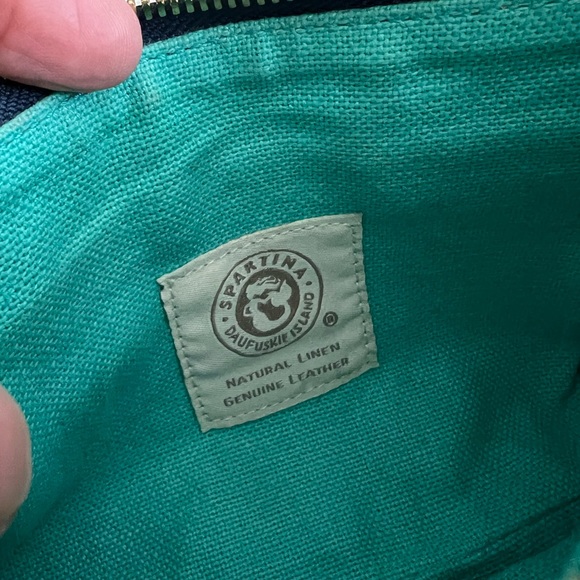 Spartina Wristlet bright fabric with leather trim - Picture 5 of 7